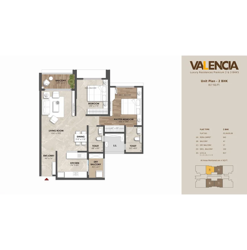 2 BHK 817 sq. ft.